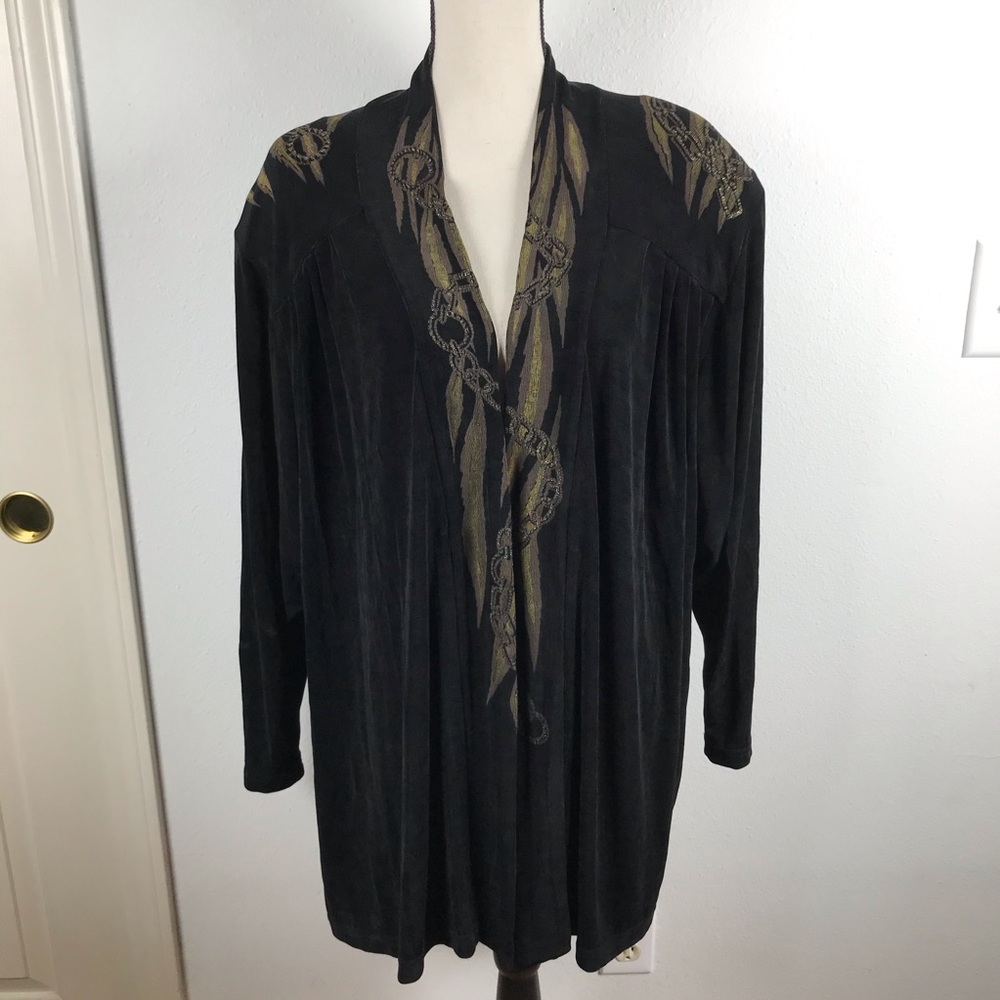 PICADILLY FASHIONS BLACK METALLIC GOLD SLIT KIMONO